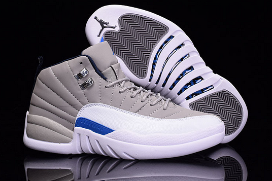 Air Jordan 12 Wolf Grey White Blue Shoes - Click Image to Close